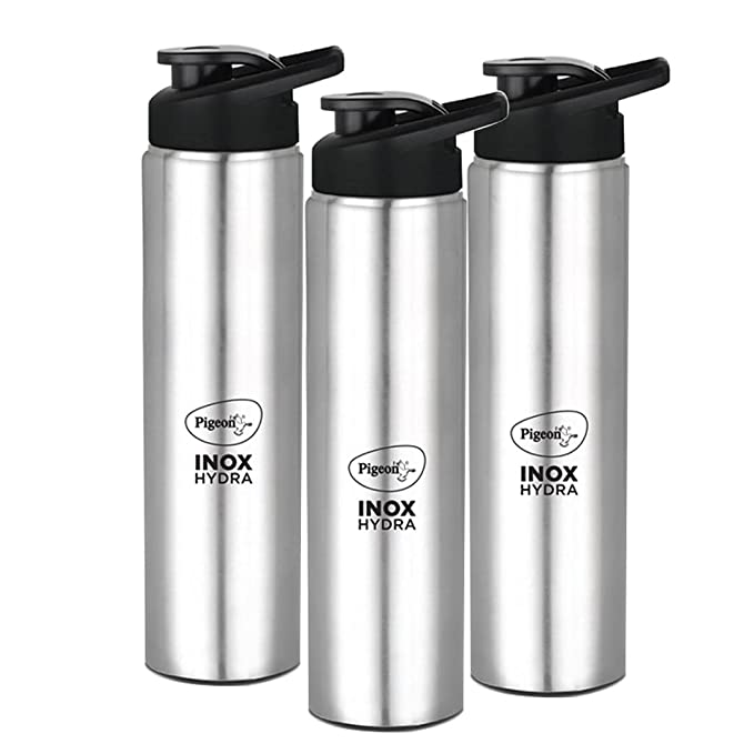 Pigeon by Stovekraft Inox hydra 900ml pack of 3 Stainless Steel Drinking Water Bottle 900ml Flipper Cap - Silver (1 year Warranty)