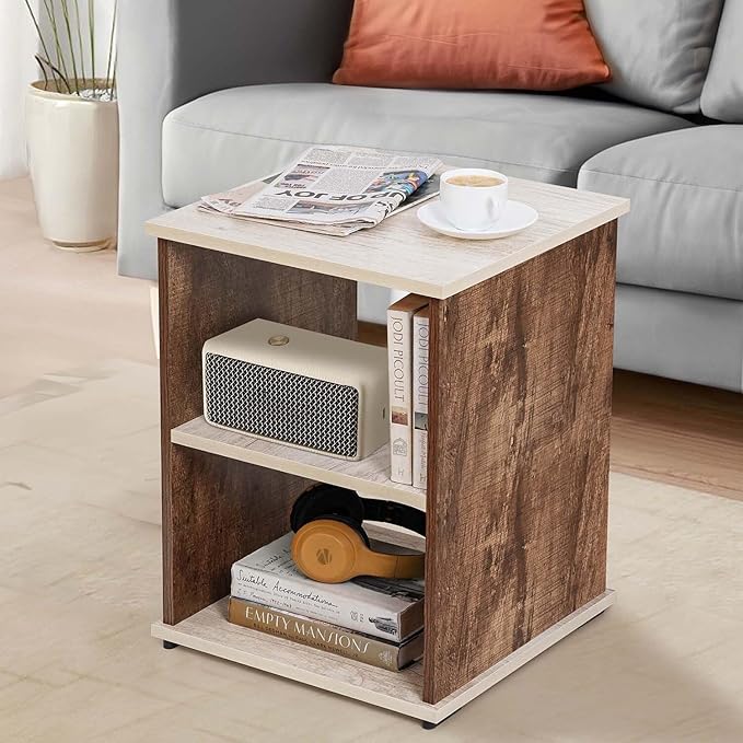 ABOUT SPACE Bed Side Table - End & Sofa Side Table,Corner Coffee Table with Solid Finish Space Saving Furniture with Storage for Living Room,Bed Room,Balcony,Home Decor(L 40 x B 40 x H 53 Cm)(Walnut)
