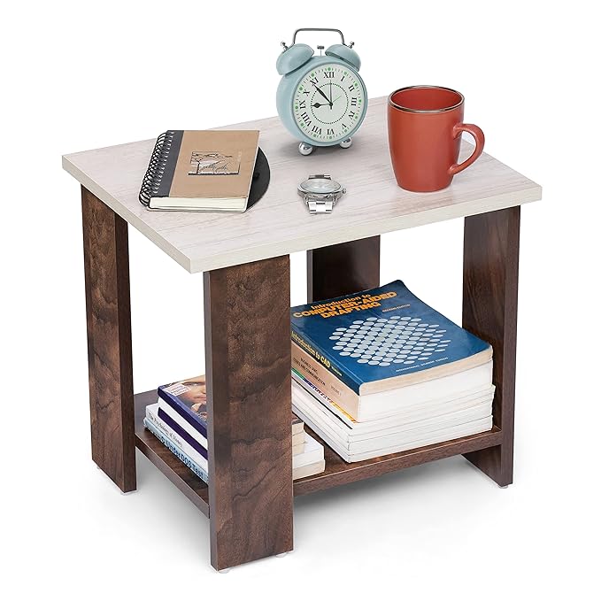 ABOUT SPACE Wooden Side Table - Night Stand & End Table Organiser - Space Saver Storage Organizer - Bedside Furniture for Bedroom,Living Room,Hallway(L 47 x B 40 x H 42 cm)