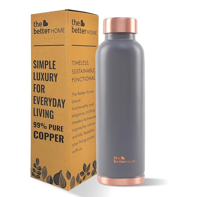 The Better Home Copper Water Bottle 950ml | BPA Free Leak Proof Bottle with Anti Oxidant Properties | 100% Copper Water Bottle | Grey