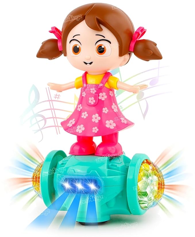 Zest 4 Toyz Musical Dancing Girl Doll Activity Play Center Toy 360 Degree Rotating with Flashing Lights and Bump n Go Action Toys for Kids (Pack of 1) Pink