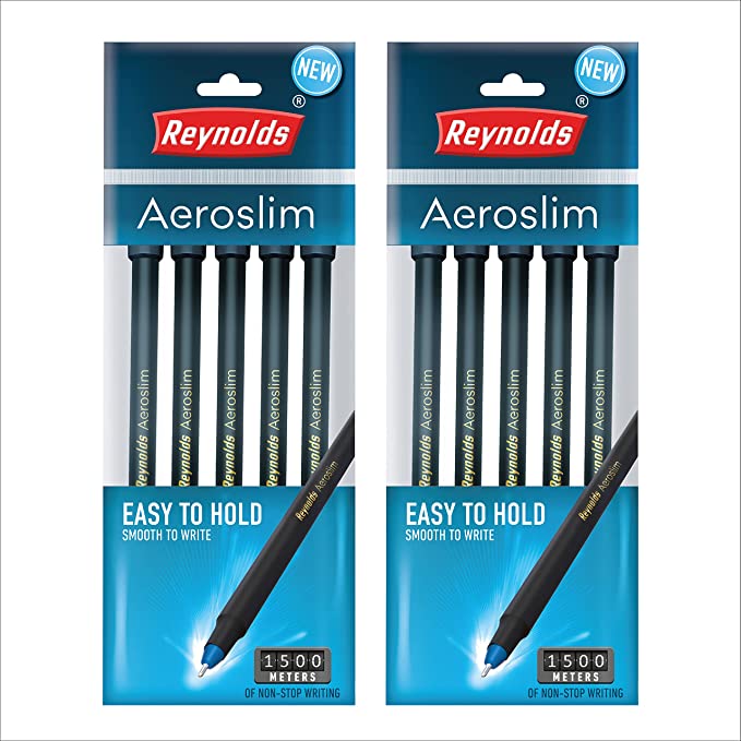 Reynolds AEROSLIM BP - BLACK (Pack of 10) | Lightweight Ball Pen With Comfortable Grip for Extra Smooth Writing I School and Office Stationery
