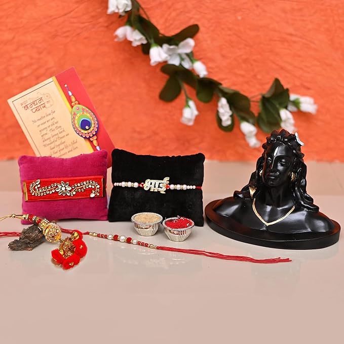 CraftVatika Rakhi Gift Items for Bhaiya brother, Rakhi For Brother and Bhabhi Kids With Gift Adiyogi Shiva Murti Statue,Rakshabandhan gifts for brother