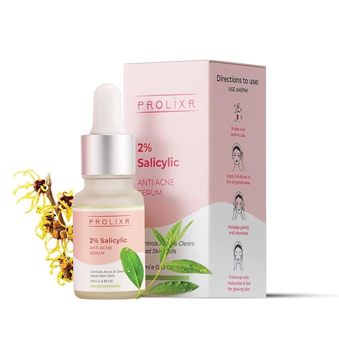 Prolixr 2% Salicylic Acid Face Serum - 10ml | Serum For Face Glowing And Whitening | Face Serum for Women & Men | Anti-Acne Anti Blemish Formula | Everyday Use | Suitable for all skin types