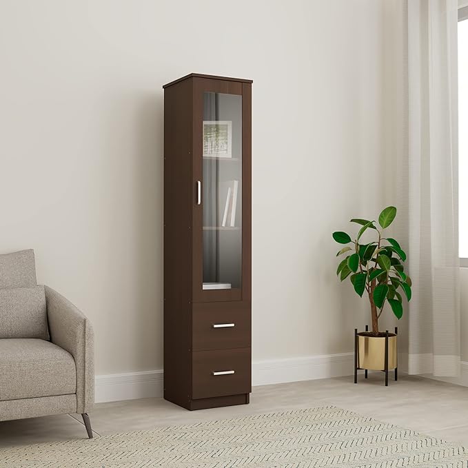 Amazon Brand - Solimo Donkton Engineered Wood Bookshelf with 3 Shelves, 2 Drawers, Acacia Dark