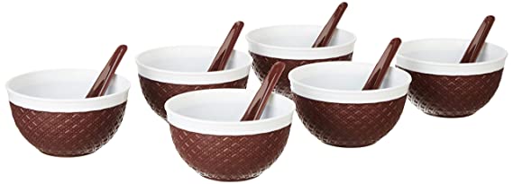Amazon Brand - Solimo Soup Set with Box, 12 Pieces, Dark Brown