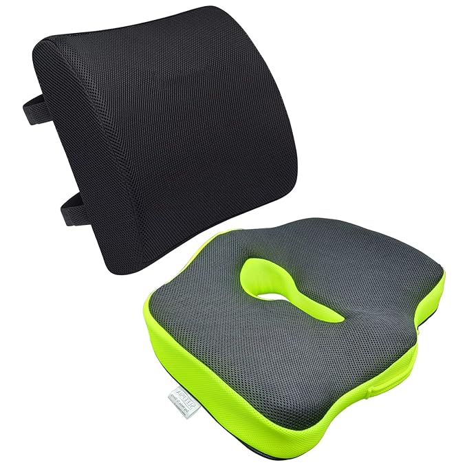 Sleepsia Back Support for Office Chair 1 Year Warranty Lumbar Support for Office Chair, Car Seat Back Support, Memory Foam Pillow (Memory Foam, Black and Green)