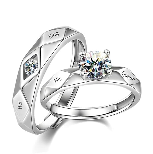 [Apply Coupon] - Fashion Frill Delicate Crystal Silver Plated Heart Design Adjustable Ring for Women, Girls, Men, Boys - Couple Finger Ring - Valentine Love Gifts for Wife, Girlfriend
