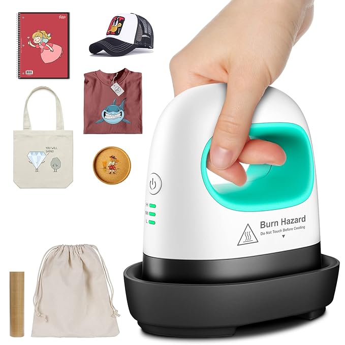 Mefine Mini Heat Press Machine DIY Hot Press with 3 Heat Settings Portable Heat Press for T-Shirts, Hats, Shoes, Bags (Green)