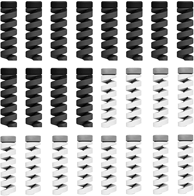 Inefable (24 Pcs) Multicoloured Protection Spiral Cable & Wire Protectors Spring Wire for All Wired Accessories for USB Charger, Data Cable, Earphone, Elastic Cord Saver-(Black & Grey-24Pcs)