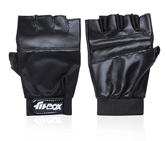 FitBox Sports Glove3 Gym Gloves, Foam Padded with Wrist Support, Gym Gloves/Cycling Gloves/Riding Gloves/Stretchable Gloves, Unisex, Black