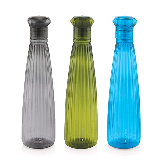 Attro Tribot Plastic 1000ml Water Bottle for Fridge, Office, Sports, School, Gym, Yoga, Assorted Color - Set of 3