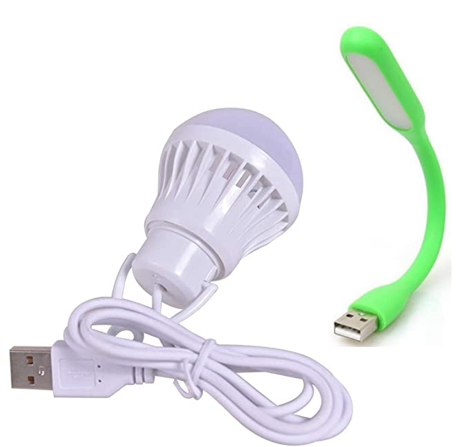 BLAXSTOC BL-678 Combo Offer USB LED Bulb 5 Watt 6 Volts Bright Light Reading Lamp & Portable Flexible USB LED Light Lamp for Camping & Anywhere Used with Laptop, PC, Power Bank & USB Charger