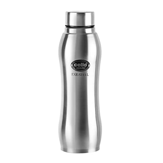 Cello Aqua Pro Stainless Steel Water Bottle 1000 ml, Silver | ISI Certified, Single Walled | Leakproof, Rust Proof | Food Grade | Easy to Carry | Airtight Steel Bottle For Fridge, Office, Gym & Travel