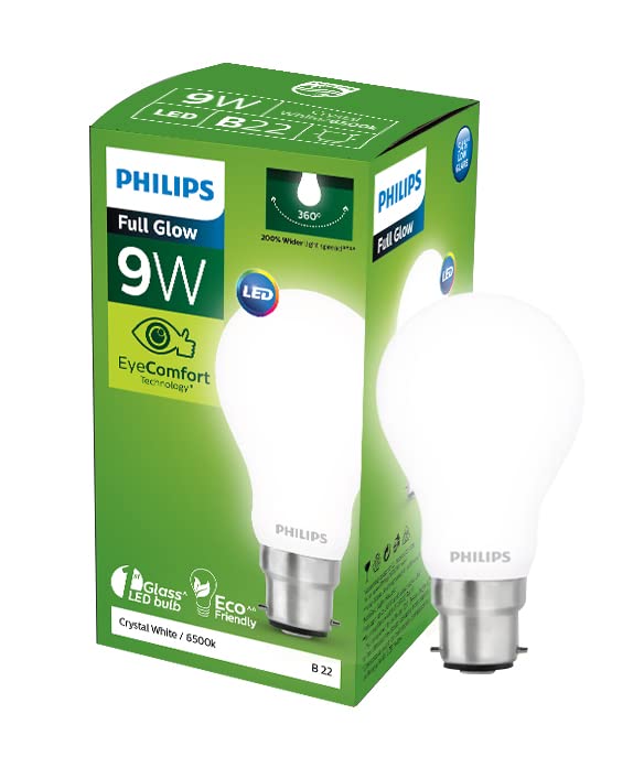PHILIPS Full Glow Energy Saver Glass B22D LED Bulb | 9 Watt, 825 Lumen Full Glow Frosted Diffused LED Bulb, Cool Daylight, Pack of 1