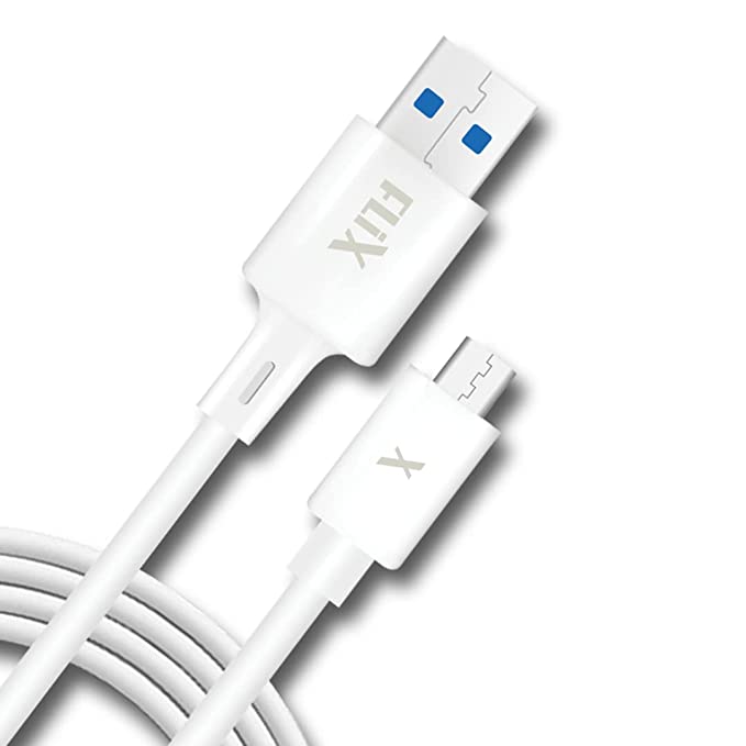 FLiX (Beetel) Flow USB to Micro USB PVC Data Sync & 12W(2.4A) Fast Charging Cable,Made in India,480Mbps Data Sync,Solid Cable,1 Meter Long cable for all Andriod & Micro USB Devices (White)(XCD-FPM01)