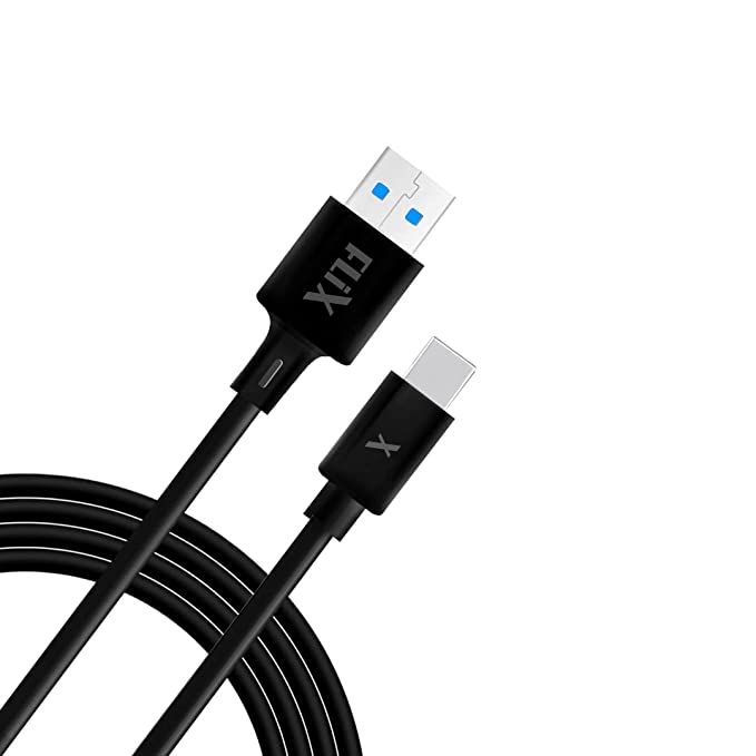 FLiX (Beetel) USB to Type C PVC Data Sync & 15W(3A) Fast Charging Cable, Made in India, 480Mbps Data Sync, Solid Cable, 1 Meter Long cable for all Andriod & all Type C Devices (Black)(XCD - FPC01)