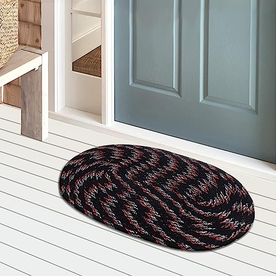 [Apply Coupon] - Kuber Industries Cotton Oval Door Mat for Porch/Kitchen/Bathroom/Laundry Room,(Black) 54KM3948