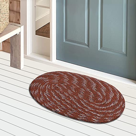 [Apply Coupon] - Kuber Industries Cotton Oval Door Mat for Porch/Kitchen/Bathroom/Laundry Room,(Maroon) 54KM3944