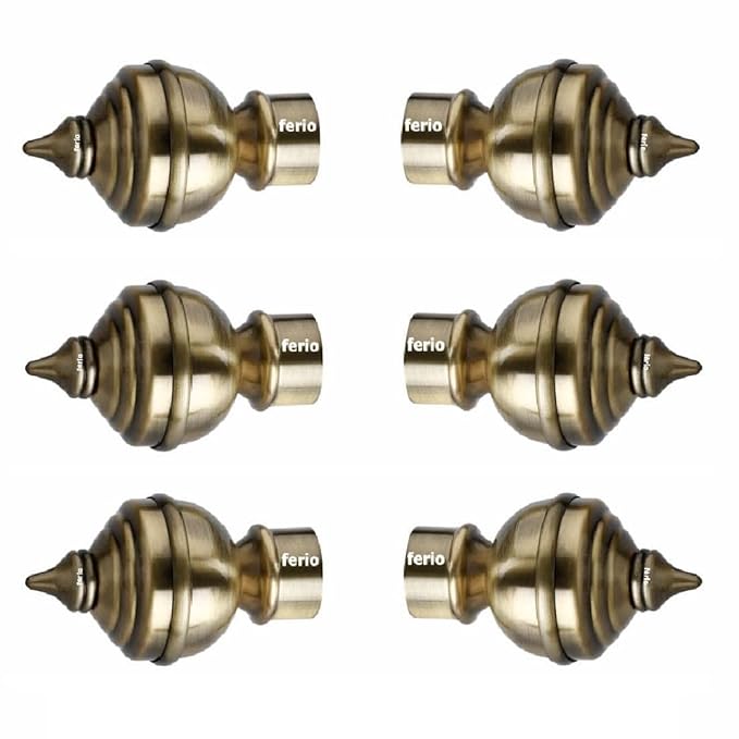 Ferio Stainless Steel Brass Antique Curtain Finials for Door and Widow Rod Holder for 1 Inch Rod Without Brackets (Pack of 4 Pic)