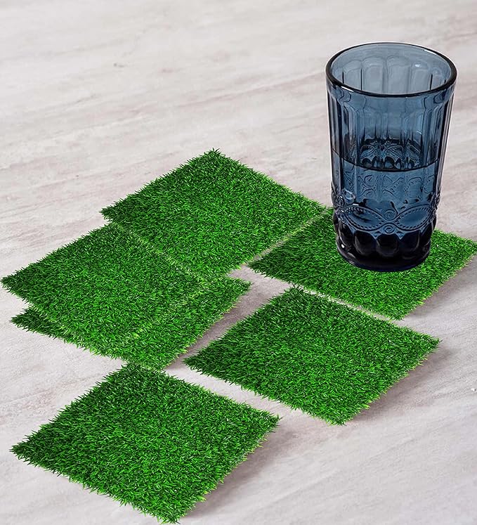 Homitecture Artificial Grass Heat Insulation Table Tea Coasters for Tea Coffee Cups Mugs Beer Cans Bar Glass Bar Tumblers and Water Glasses Coasters for Dining Table for Hot Pots (Set of 12, Green)