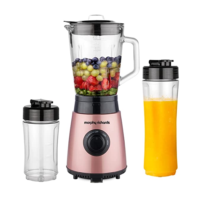 Morphy Richards Blendexpert 400 W Powerful Copper Motor, 25000 Rpm, 2 Smoothie Jars With Flip Lid Top, Stainless Steel Body, Rose Gold, 400 Watt