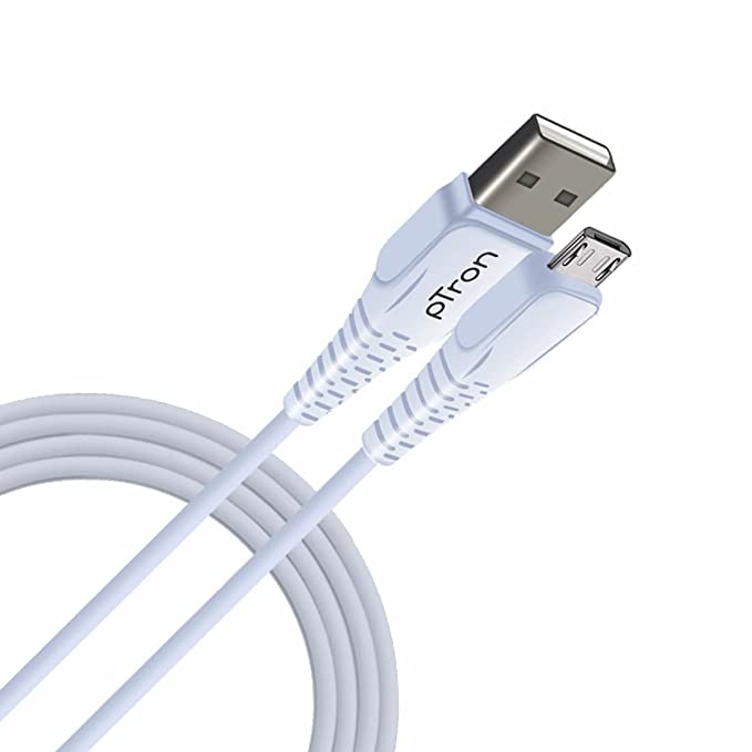 [Apply Coupon] - pTron Solero M241 2.4A Micro USB Data & Charging Cable, Made in India, 480Mbps Data Sync, Durable 1-Meter Long USB Cable for Micro USB Devices (White)