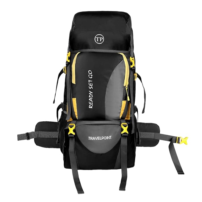 [Apply Coupon] - TRAVELPOINT 60L Waterproof Travel Backpack for Hiking, Trekking, Camping Rucksack with Shoe Compartment, Tourist, Mountain & Climbing Bag for Men & Women with 1 Year Warranty