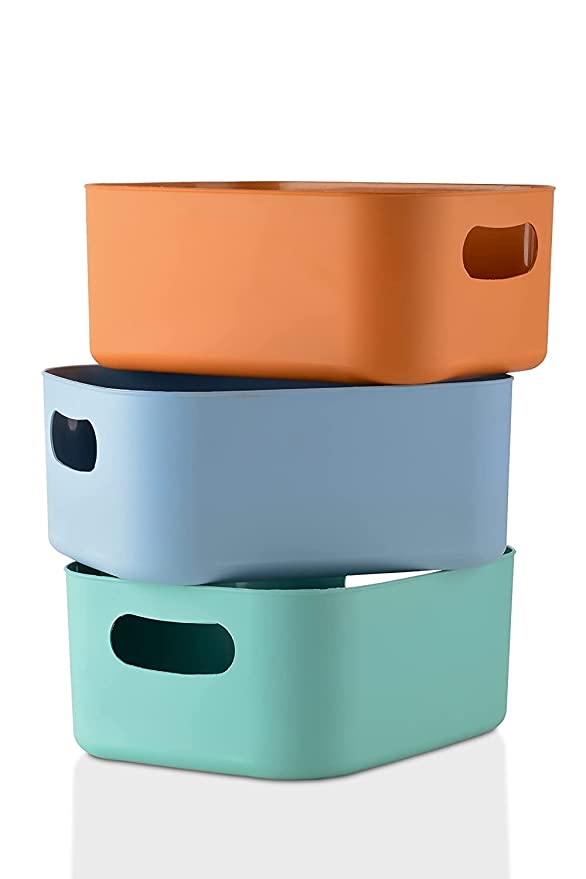 Amazon JD 3 Pieces Plastic Storage Basket Multipurpose Colorful for