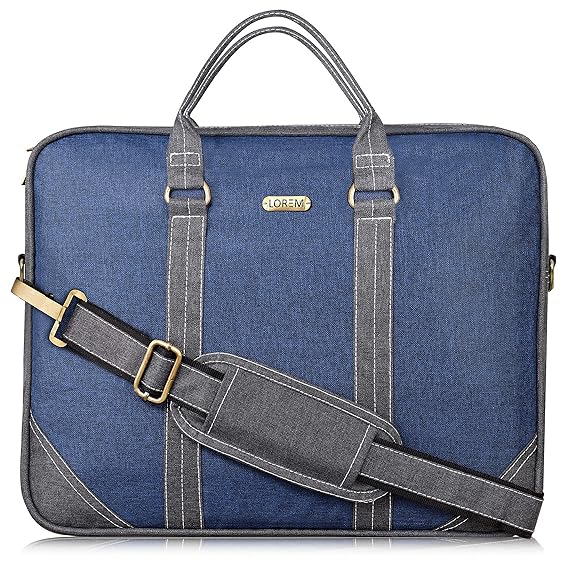 LOREM Blue & Grey Linen 10L Laptop Messenger Bag for Men & Women BG45-UFBG