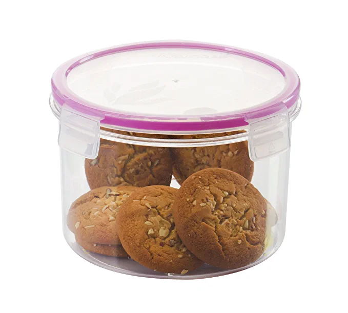 Varmora Clamp it Round Container | Organised Kitchen | Stackable | Durable | For Tiffin Box ,Pulses, Cereals, Snacks| 1400ml |Assorted