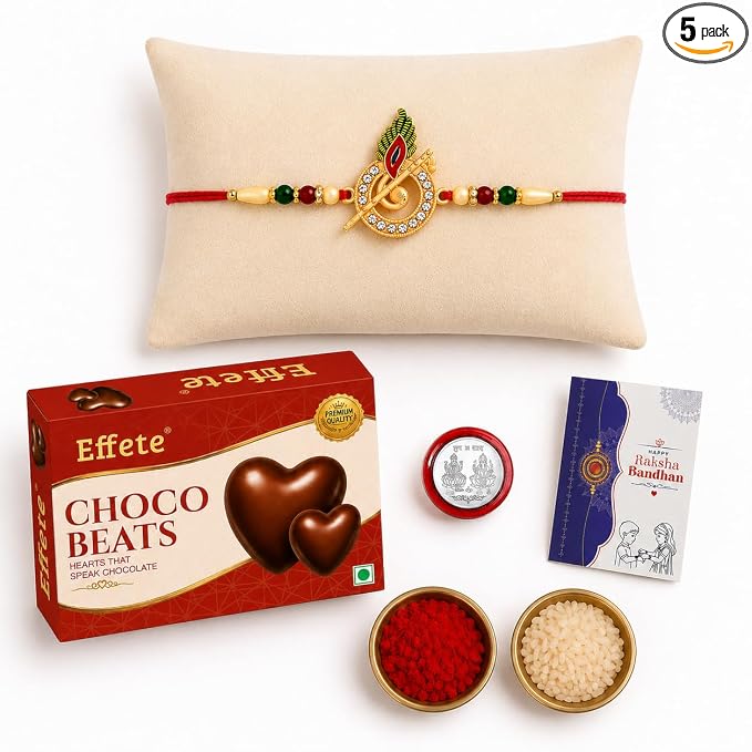 Oblivion Designer Murli Flute Rakhi for Brother with Choco Beats Chocolate 32gm, Pooja Coin, Roli Chawal & Card | Rakhi with Chocolate Combo for Raksha Bandhan