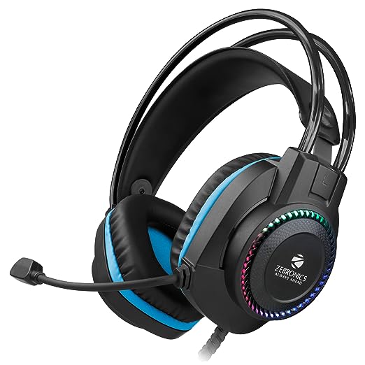 ZEBRONICS Jet Premium Wired Gaming On Ear Headphone with LED Light for earcups, 40mm Neodymium Drivers, 2 Meter Braided Cable, Flexible mic, Suspension Headband, 3.5mm + USB Connector (Black)