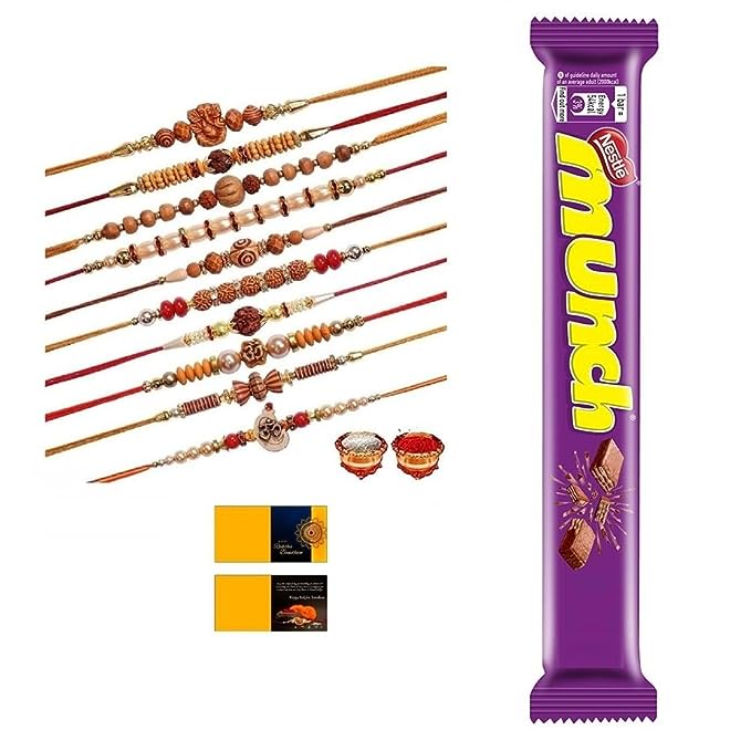 [Apply Coupon] - RAJKRITI Multicolor Combo of 10 Dora Rakhi Set for Brother, Bhaiya, Bhabhi for Rakhi/Rakshabandhan with Roli Chawal,Chocolate & Greeting Card | Premium Rakhi Chocolate Hamper