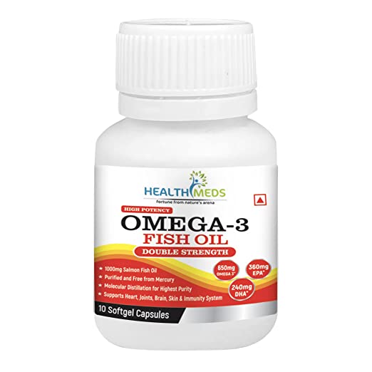 Healthmeds Omega-3 Fish Oil Fatty Acids 360mg EPA & 240mg DHA for Healthy Heart, Better Skin, Bones, Joint Care & Eye Health for Men and Women -1000mg/Serving (10 Caps (Pack of 1))