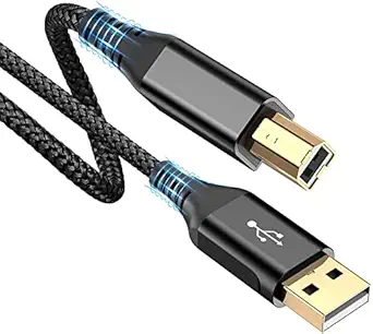 rts High Speed USB 2.0 Printer Cable (2M 6.6 Feet) USB-A to USB-B Cable, Nylon Braided Scanner Printer Cord For HP Canon Dell Epson Brother Lexmark Xerox Samsung Piano DAC & More-Black