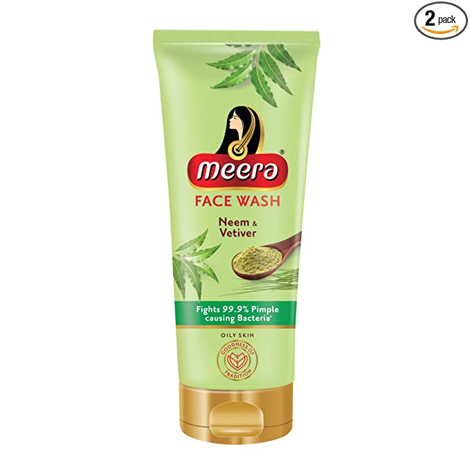 Meera Neem & Vetiver Face Wash, Fights 99.9% Pimple Causing Bacteria, Dry to Normal Skin (100g)&