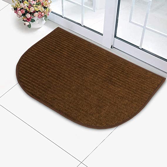 [Apply Coupon] - Kuber Industries D Shape Strips Design Microfiber Non-Slip Door Mat for Outdoor, Indoor 21 in. x 13 in. (Brown)