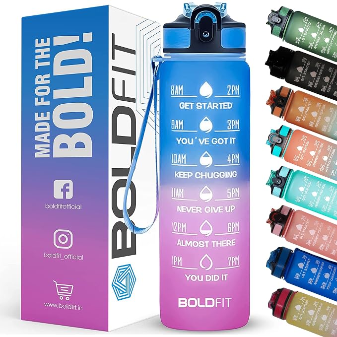 Boldfit Water Bottles Sipper Bottle For Adults, Kids,Unbreakable Motivational Water Bottle Time Mark Sipper With Straw & Time For Gym Office School Home Water Bottle for Kids