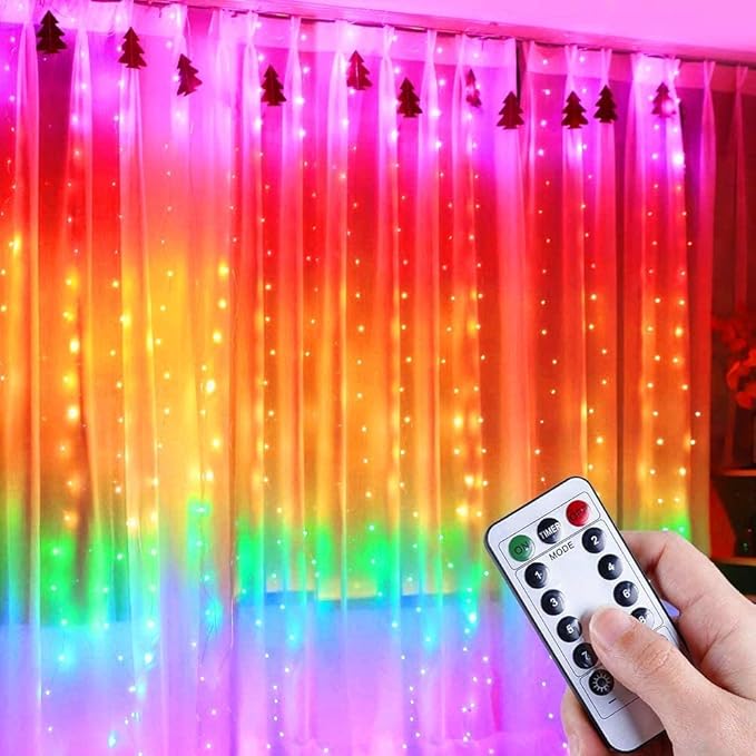 Gesto 5V LED Curtain String Lights with 8 Modes Remote, 300 Leds USB Powered Waterproof Fairy Lights for Room, Wall, Balcony, Wedding, Party & Diwali Decoration,Backdrop Lights (Multicolor,9.8x9.8 Ft)