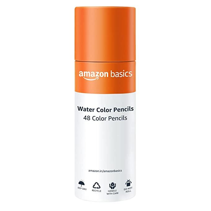 AmazonBasics Water Colour Pencils with Brush and a Pencil Sharpener (Set of 48)