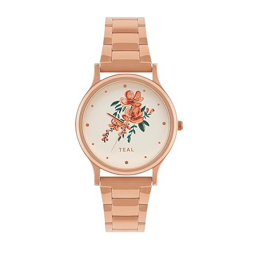 TEAL BY CHUMBAK Round Dial Analog Watch for Women|Jungle Flowers Women's Collection| Stainless Steel Strap|Gifts for Women/Girls/Ladies |Stylish Fashion Watch for Casual/Work