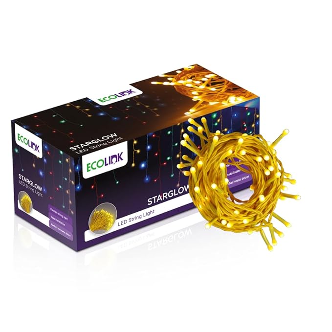 EcoLink StarGlow 9 Meter 48 LED Diwali String Light | Decorative LED String Light for Home Decoration | Plug & Play Ladi Light for Indoor & Outdoor Decorations | Warm White, Pack of 1