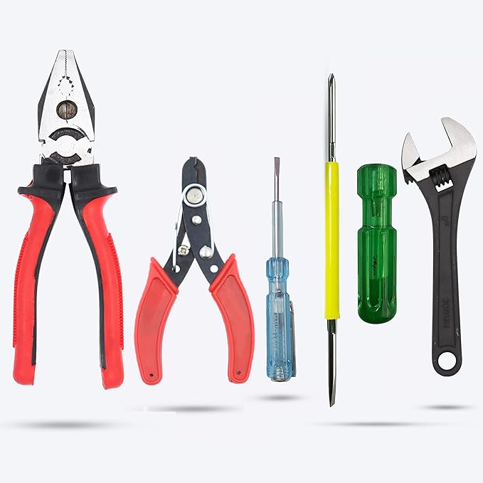 Hillgrove HGCM377M1 8"inch Heavy Duty Grip Combination Pilash Hand Tool Lineman Plier with Adjustable Wrench, Wire Cutter, Line Tester,Electrical Tape and 2in1 Screwdriver