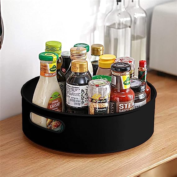Kitchenwell Multi-Purpose 360° Rotating Organizer Tray/Kitchen Organizer/Multi- Function Rotating Tray/Cosmetics Organizer (Pack of 1) (Light Black)