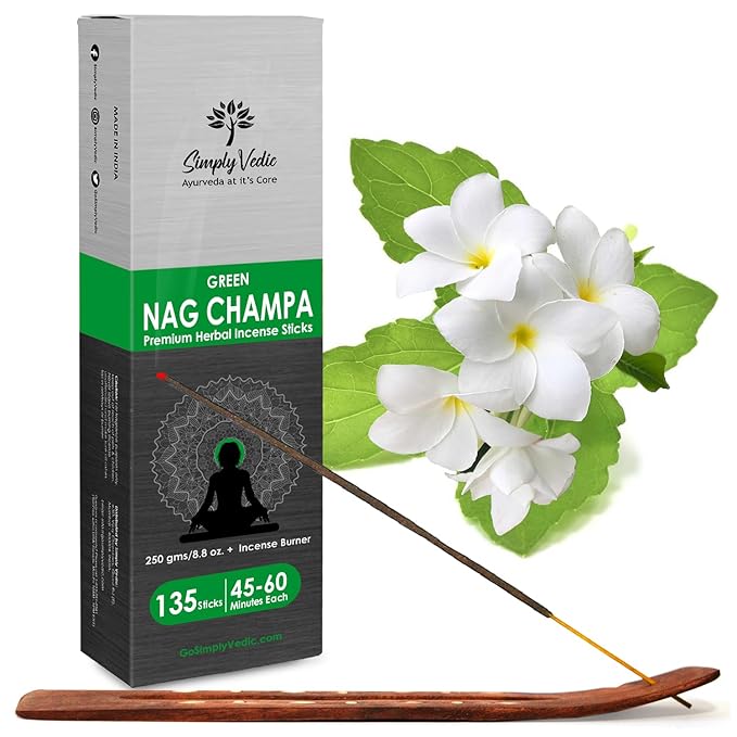 Simply Vedic Nag Champa Incense Sticks 250g with Holder  -  135 Hand-Rolled Natural Agarbatti  -  No Charcoal, Long-Lasting Aromatherapy for Pooja, Home, Yoga, Meditation, Relaxation, Spiritual Healing
