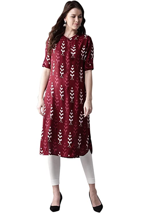 [Size: M] - ANNI DESIGNER Women's Crepe Printed Straight Kurta (Mosi Sty)