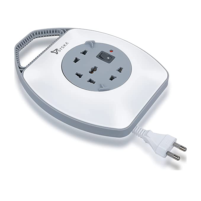 SYSKA SSK-PW-0302A-WGY Power Wheel with Surge Protection , Strong ABS Material Body, 4 Meter Long (White-Grey)