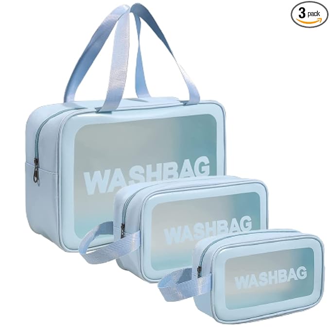 Xelvix Makeup Pouch Cosmetic Bags for Women Set of 3 Blue