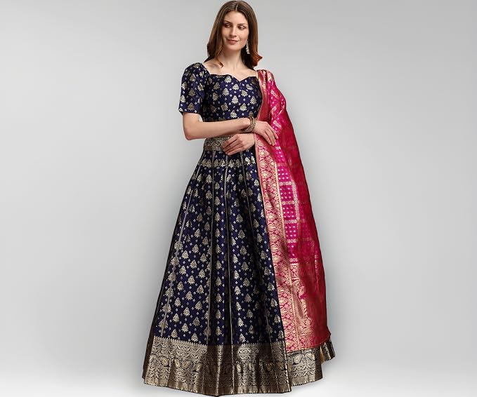 PURVAJA Women's Jacquard Semi-Stitched Lehenga choli (Trisha)